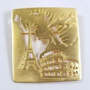 VTG 80s Pin Brooch Travel Paris NY Rome Plane 1986